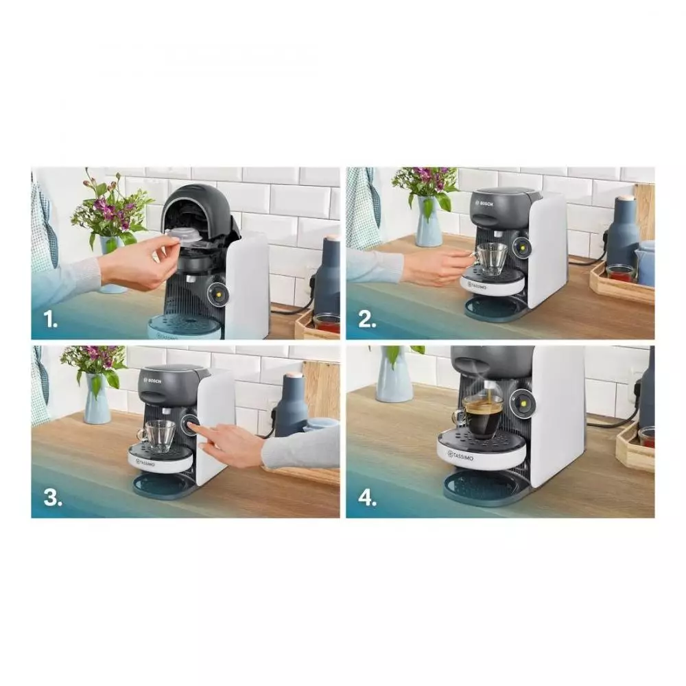 Cafetera de cápsulas Bosch Tassimo Finesse TAS16B4, 3,3 bar, 0,7 l, 1400 W, Blanco