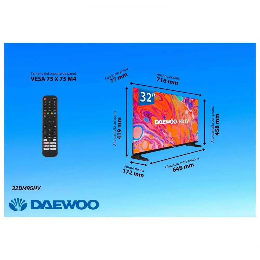 TV LED 32" Daewoo 32DM95HV HD Ready HDR Android TV