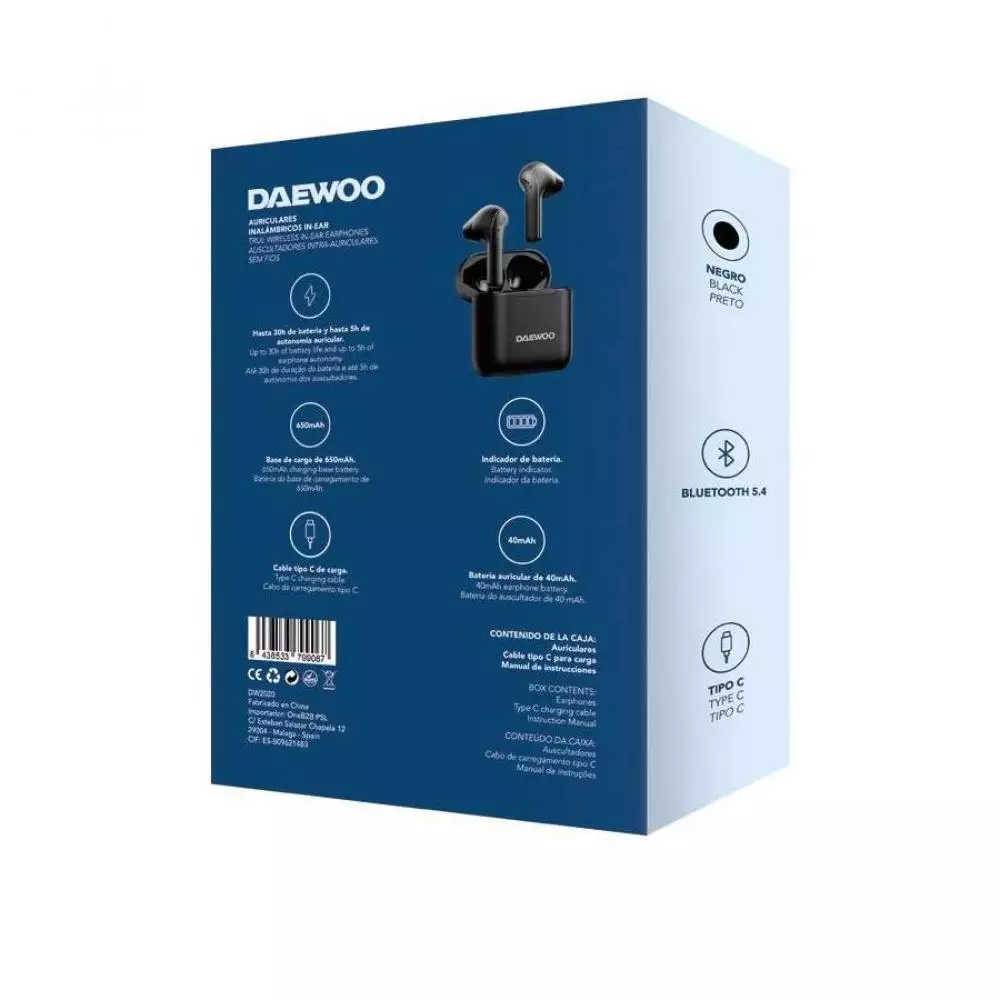 Auriculares inalámbricos Daewoo DW2020 con indicador de carga, Negros