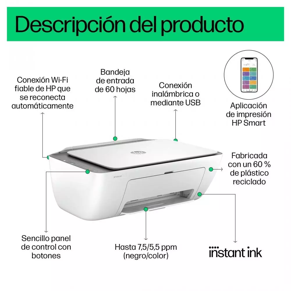 Impresora Multifunción HP Deskjet 2820E con Wi-Fi - 588K9B