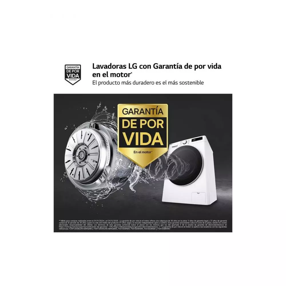 Lavadora LG F2WR5S09A0W AI Direct Drive Clase A 9 Kg 1200 rpm Negro   - Fondo especial 47.5cm