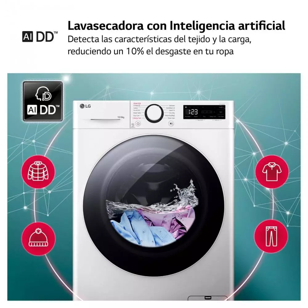 Lavadora Secadora LG F4DR6010A0W Serie 600 Clase A 10+6 Kg 1400 rpm Blanco AI Direct Drive TM