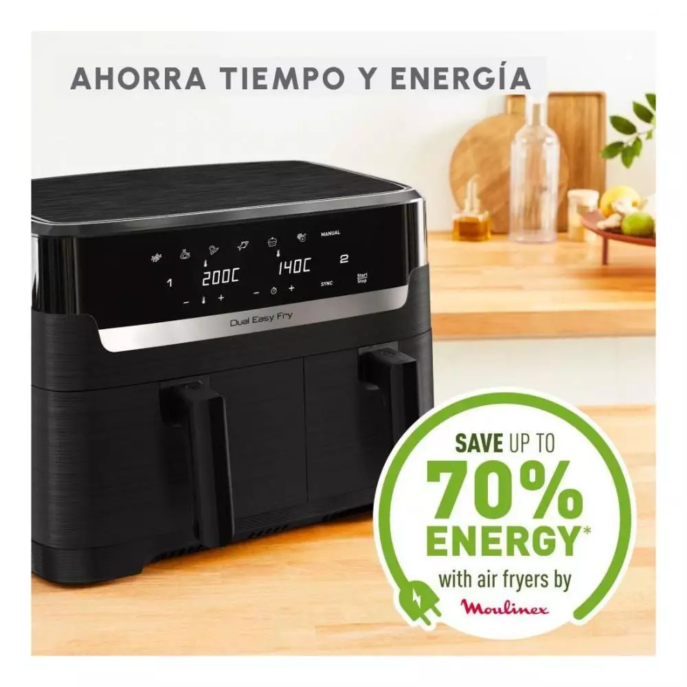 Freidora de aire Moulinex Easy Fry Dual 8,3 Litros (5,1L + 3,2L) 8 Programas - EZ901N20