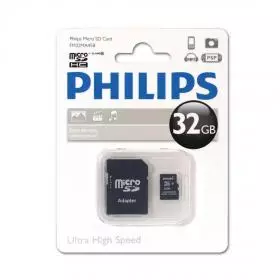 Memoria Micro SDHC Philips 32GB Clase 10 más Adaptador.