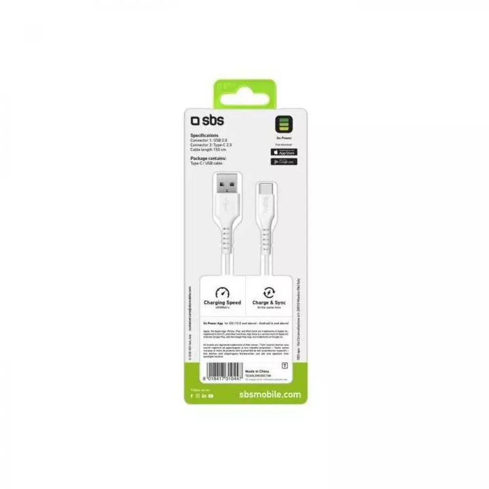Cable USB Type C SBS TECABLEMICROC15W 1,5m Blanco