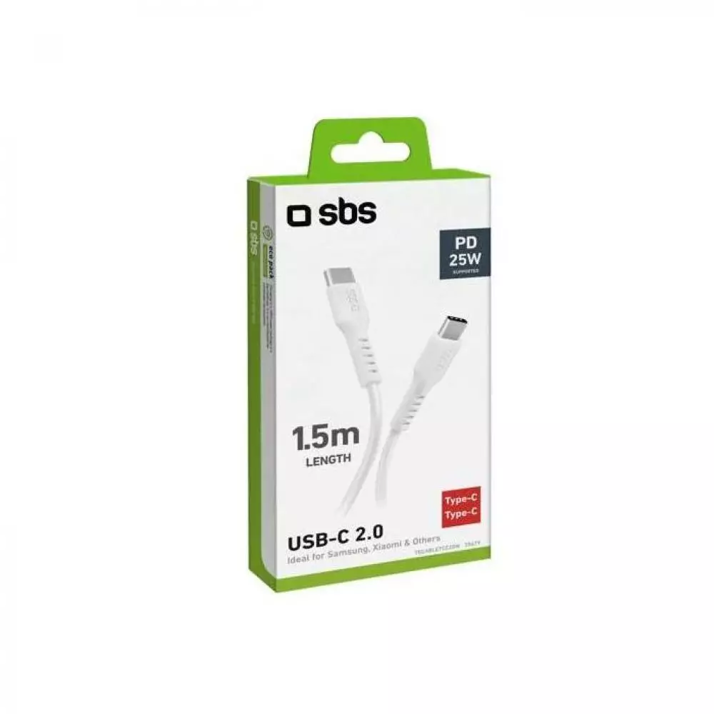 Cable USB Type C a USB Type C SBS TECABLETCC20W de 1,5m Blanco