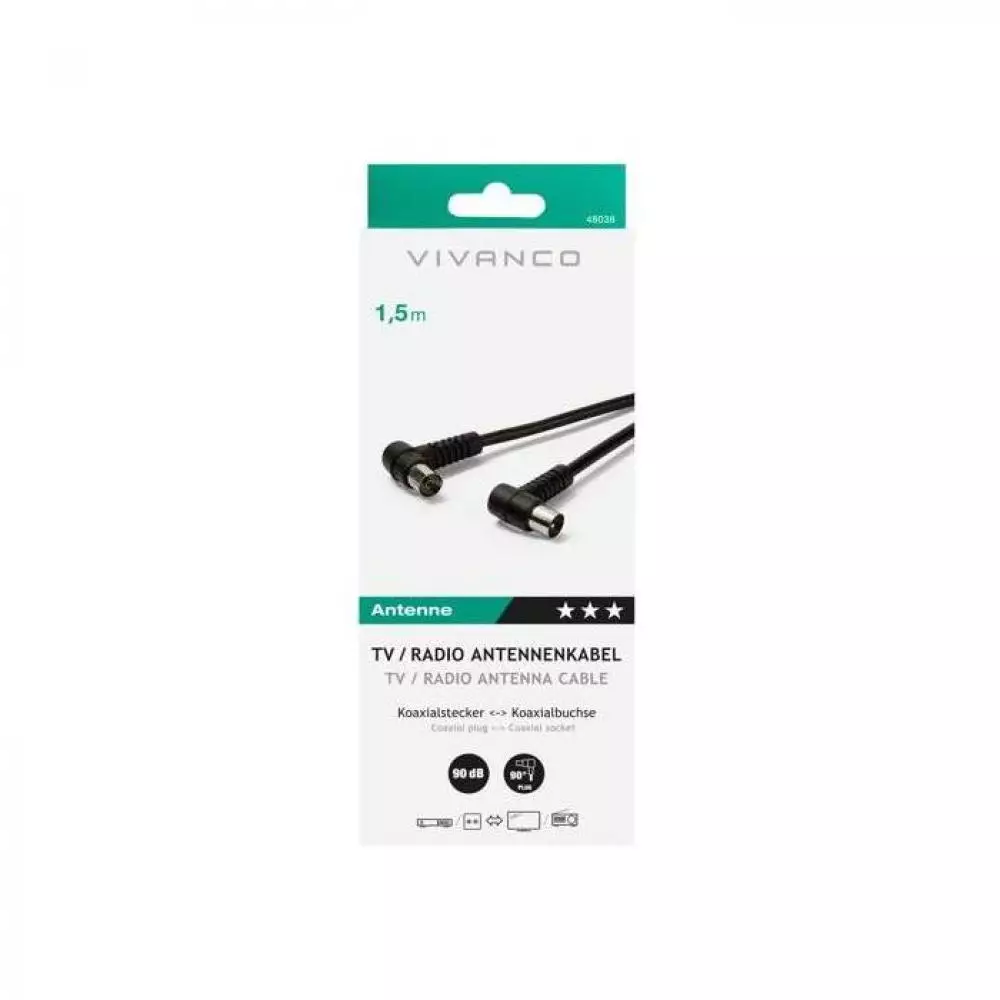 Cable de antena Vivanco 04433 de 90 dB con conectores en ángulo Negro