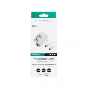 Amplificador de antena Vivanco Coaxial Hembra a dos tomas Macho.