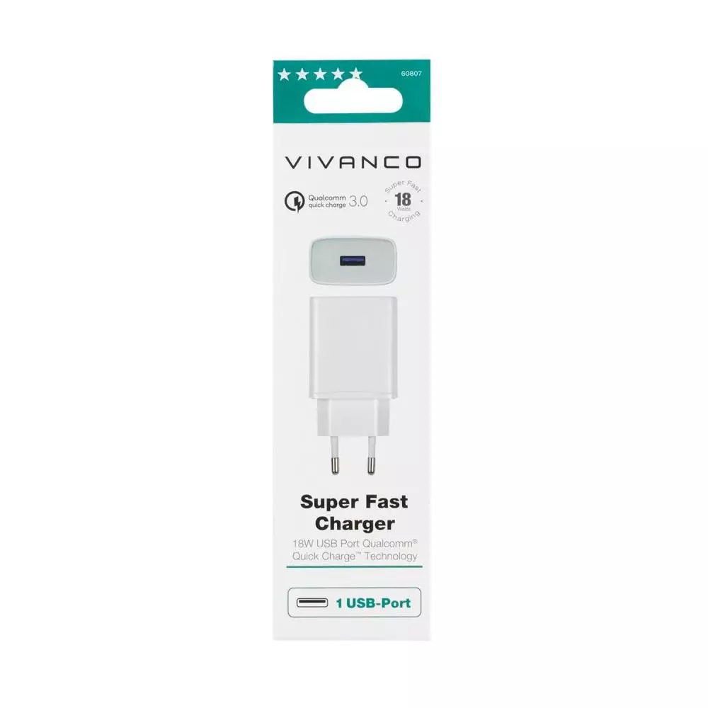 Cargador Vivanco TCVVUSBQC3018W Super rápido 18W Blanco - 60807