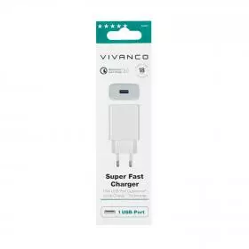 Cargador Vivanco TCVVUSBQC3018W Super rápido 18W Blanco - 60807.