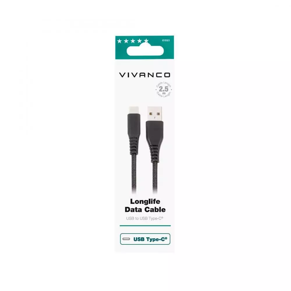 Cable Nylon USB-A (M) - USB-C (M) 2,5 Metros