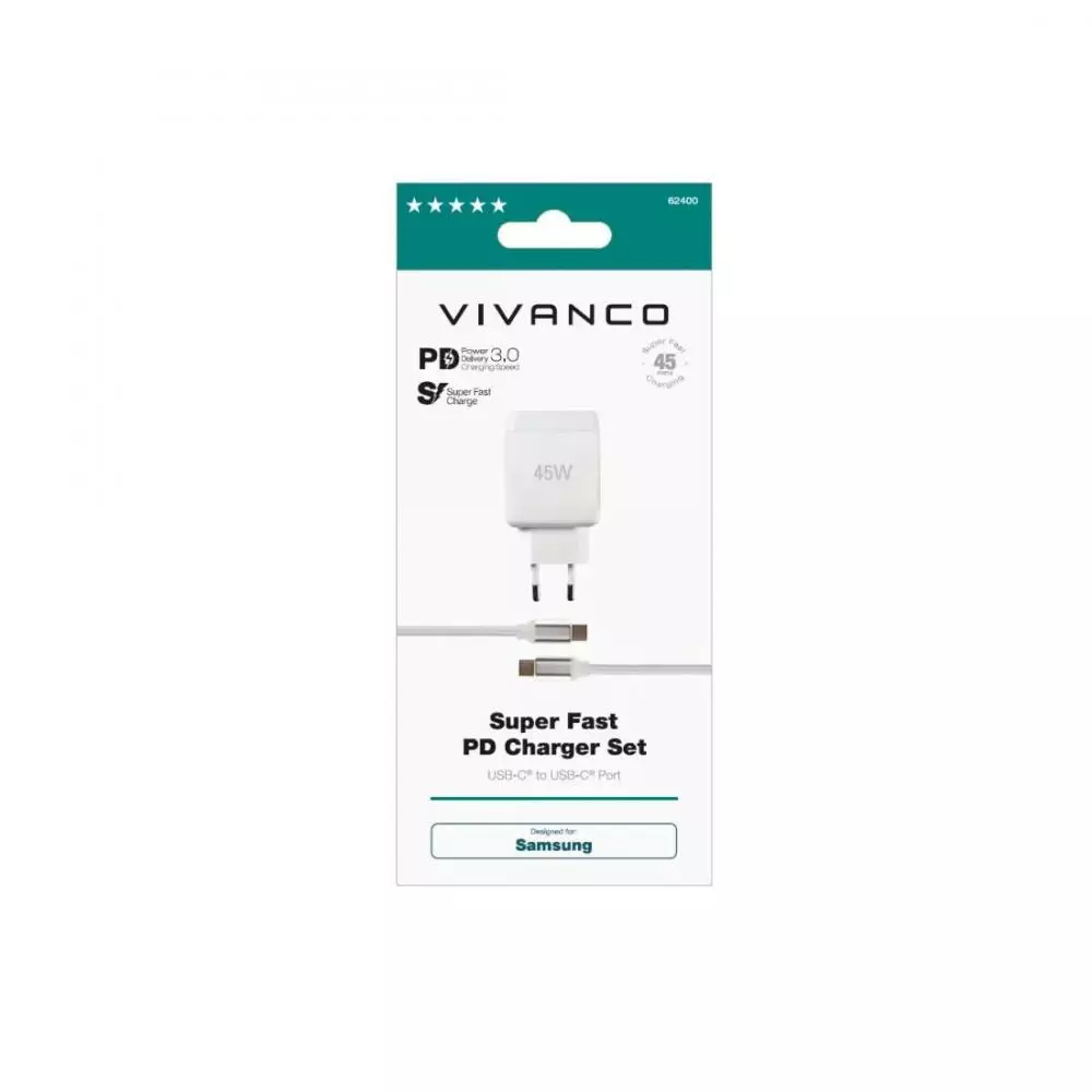 Cargador Pared Tipo C Vivanco 45W + Cable 1 Metro