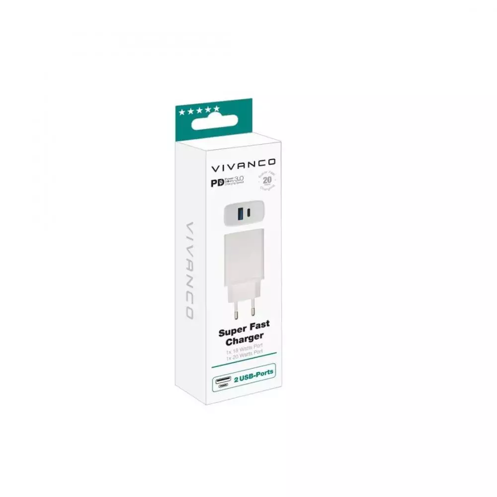 Cargador Pared Dual USB A/USB C 20W Blanco