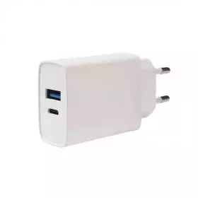 Cargador Pared Dual USB A/USB C 20W Blanco.